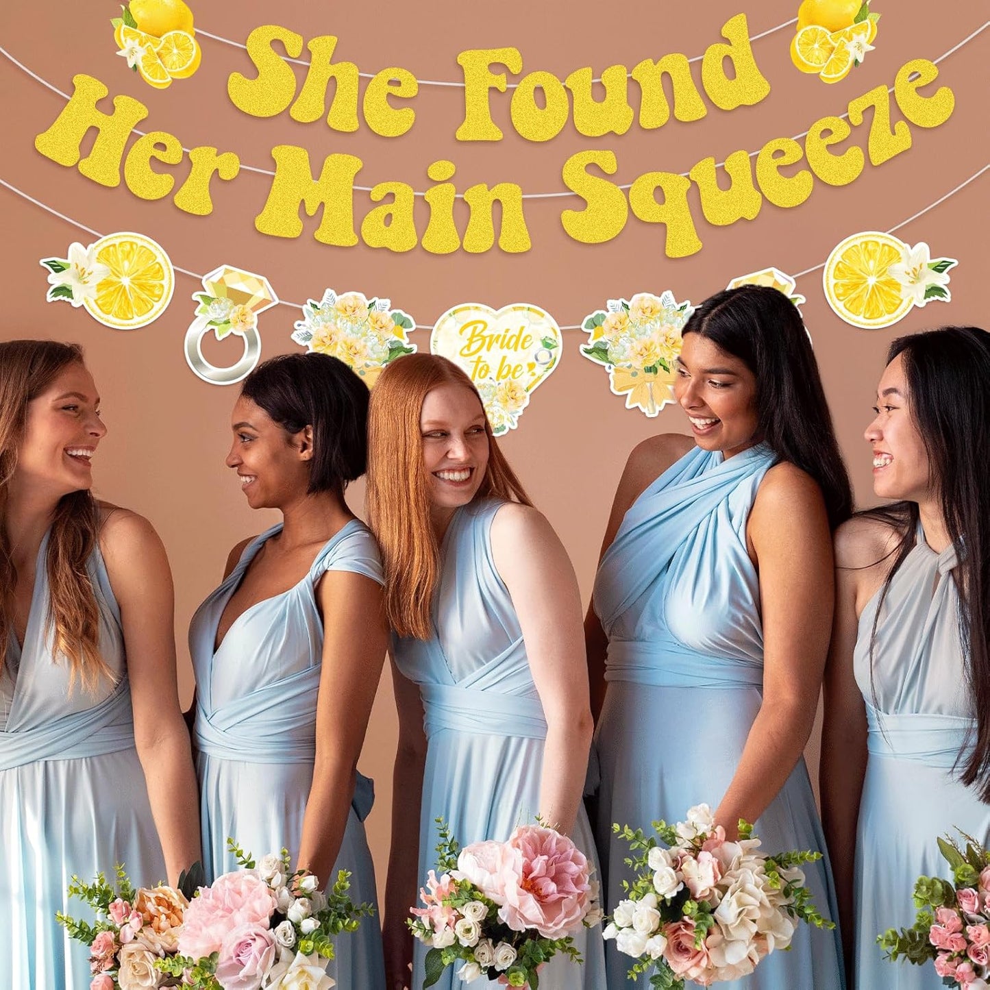 She Found Her Main Squeeze Banner-Lemon Theme Bridal Shower Decoration, Diamond Ring Garland for Lemon Bridal Shower Bachelorette Wedding Engagement Party Supplies