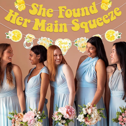 She Found Her Main Squeeze Banner-Lemon Theme Bridal Shower Decoration, Diamond Ring Garland for Lemon Bridal Shower Bachelorette Wedding Engagement Party Supplies
