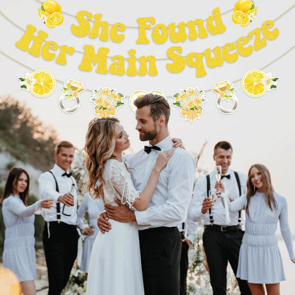 She Found Her Main Squeeze Banner-Lemon Theme Bridal Shower Decoration, Diamond Ring Garland for Lemon Bridal Shower Bachelorette Wedding Engagement Party Supplies