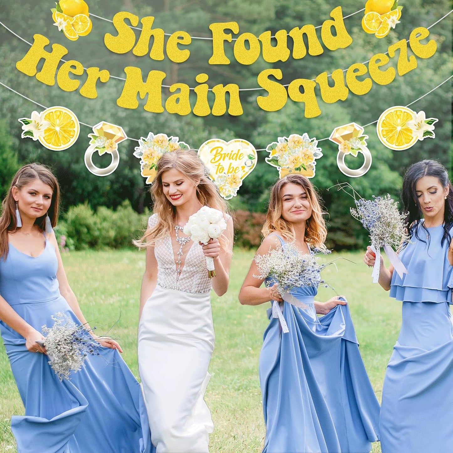 She Found Her Main Squeeze Banner-Lemon Theme Bridal Shower Decoration, Diamond Ring Garland for Lemon Bridal Shower Bachelorette Wedding Engagement Party Supplies
