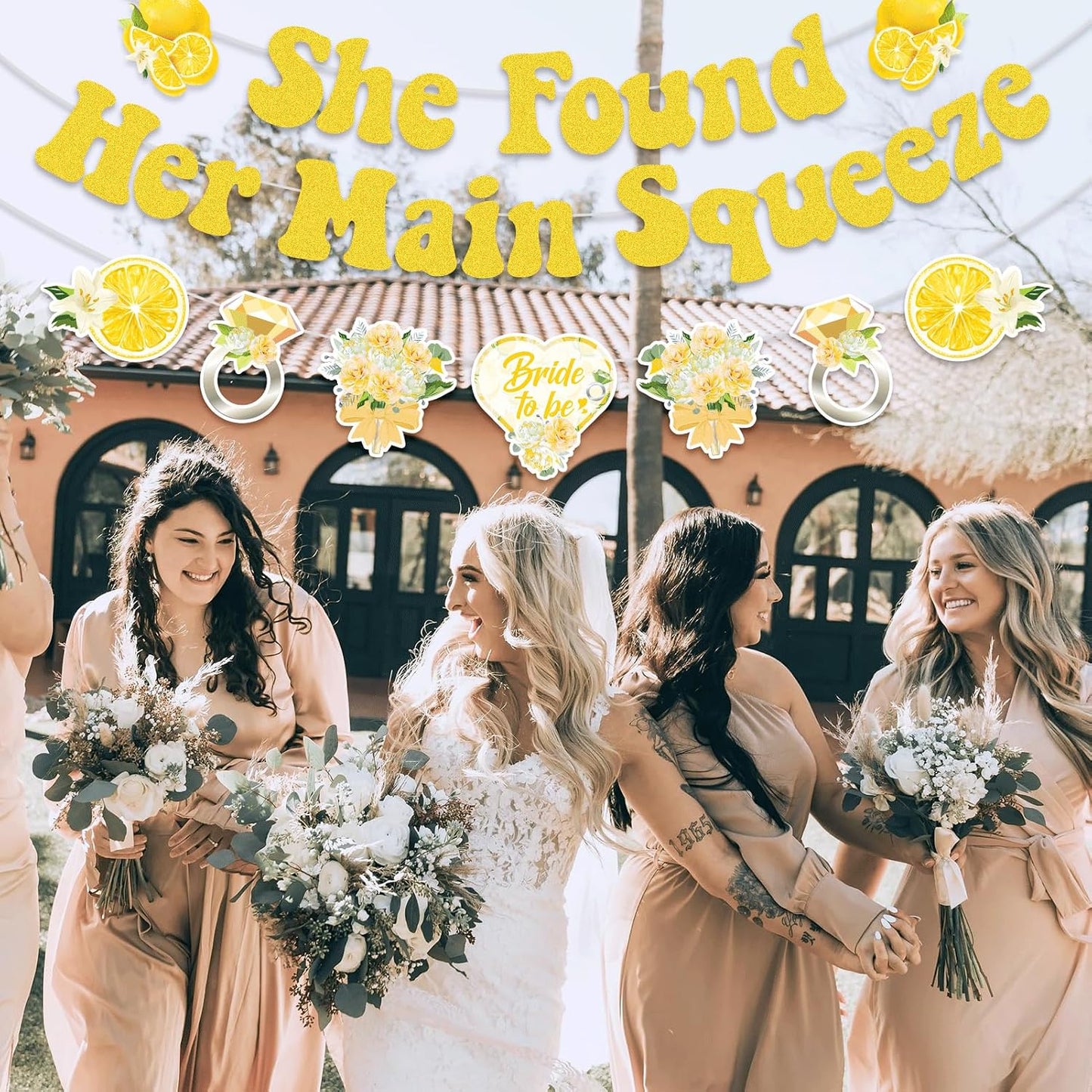 She Found Her Main Squeeze Banner-Lemon Theme Bridal Shower Decoration, Diamond Ring Garland for Lemon Bridal Shower Bachelorette Wedding Engagement Party Supplies