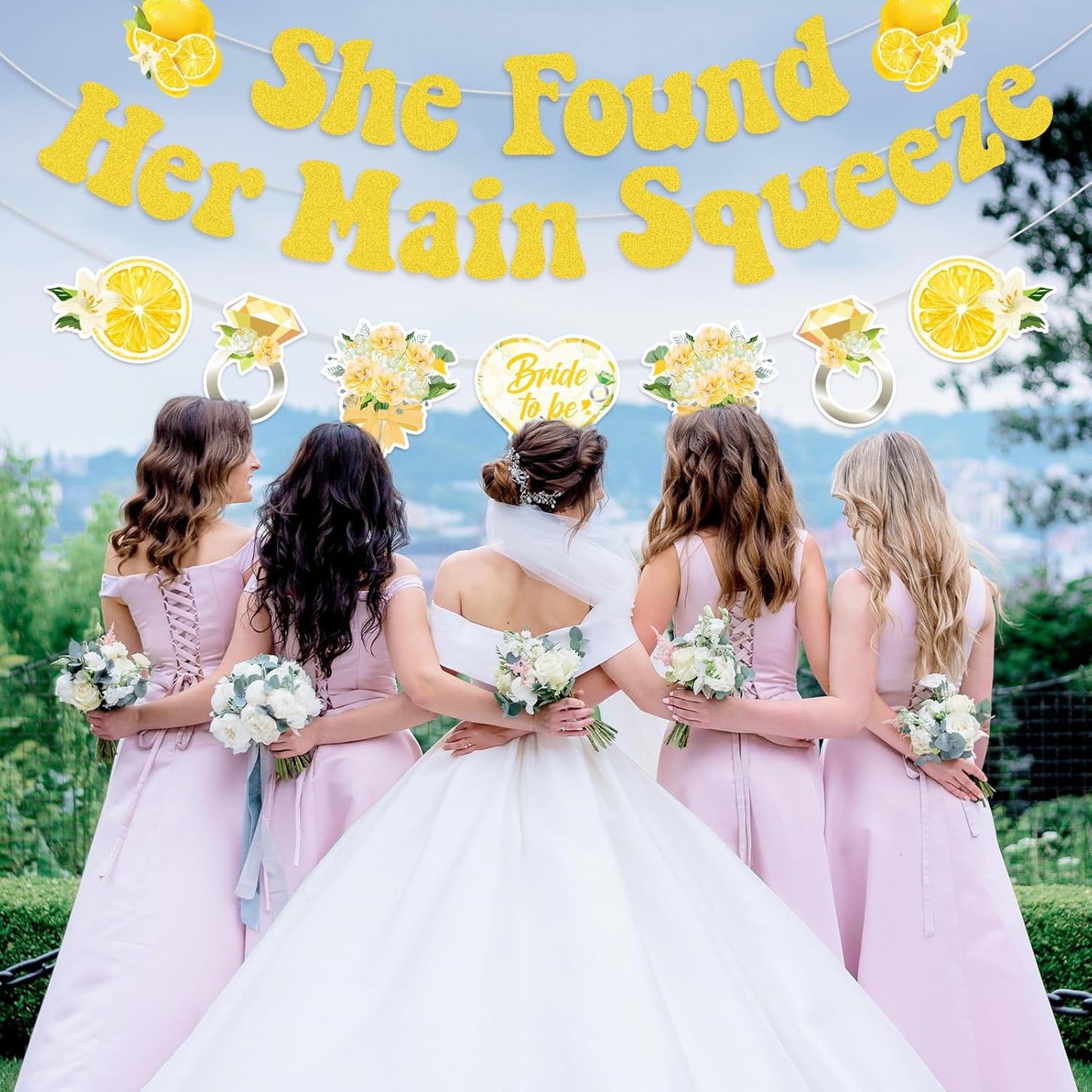 She Found Her Main Squeeze Banner-Lemon Theme Bridal Shower Decoration, Diamond Ring Garland for Lemon Bridal Shower Bachelorette Wedding Engagement Party Supplies