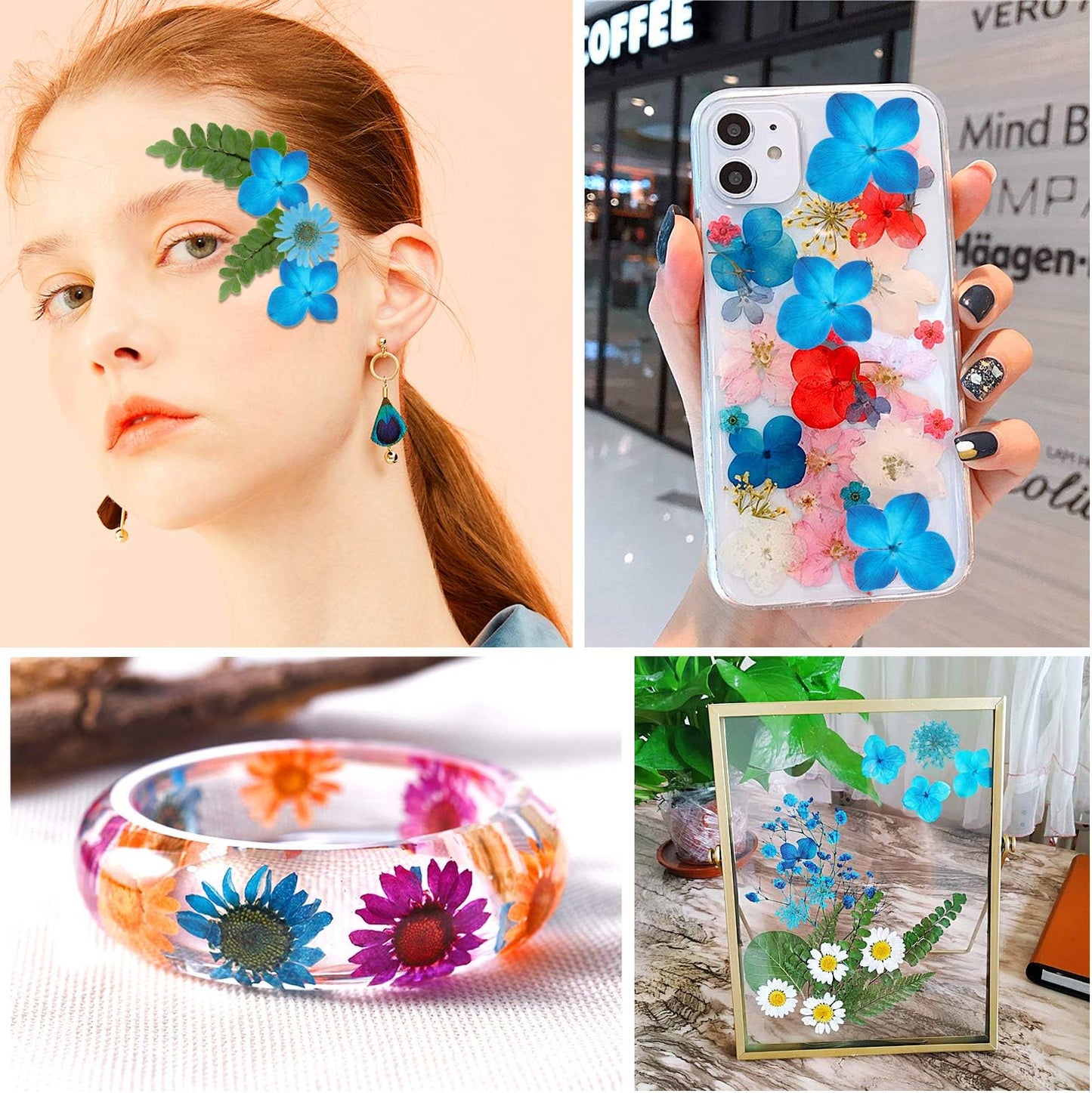 Blue Dried Pressed Flowers - Natural Real Colorful Dry Flowers for Resin Jewelry Nail Art Craft DIY