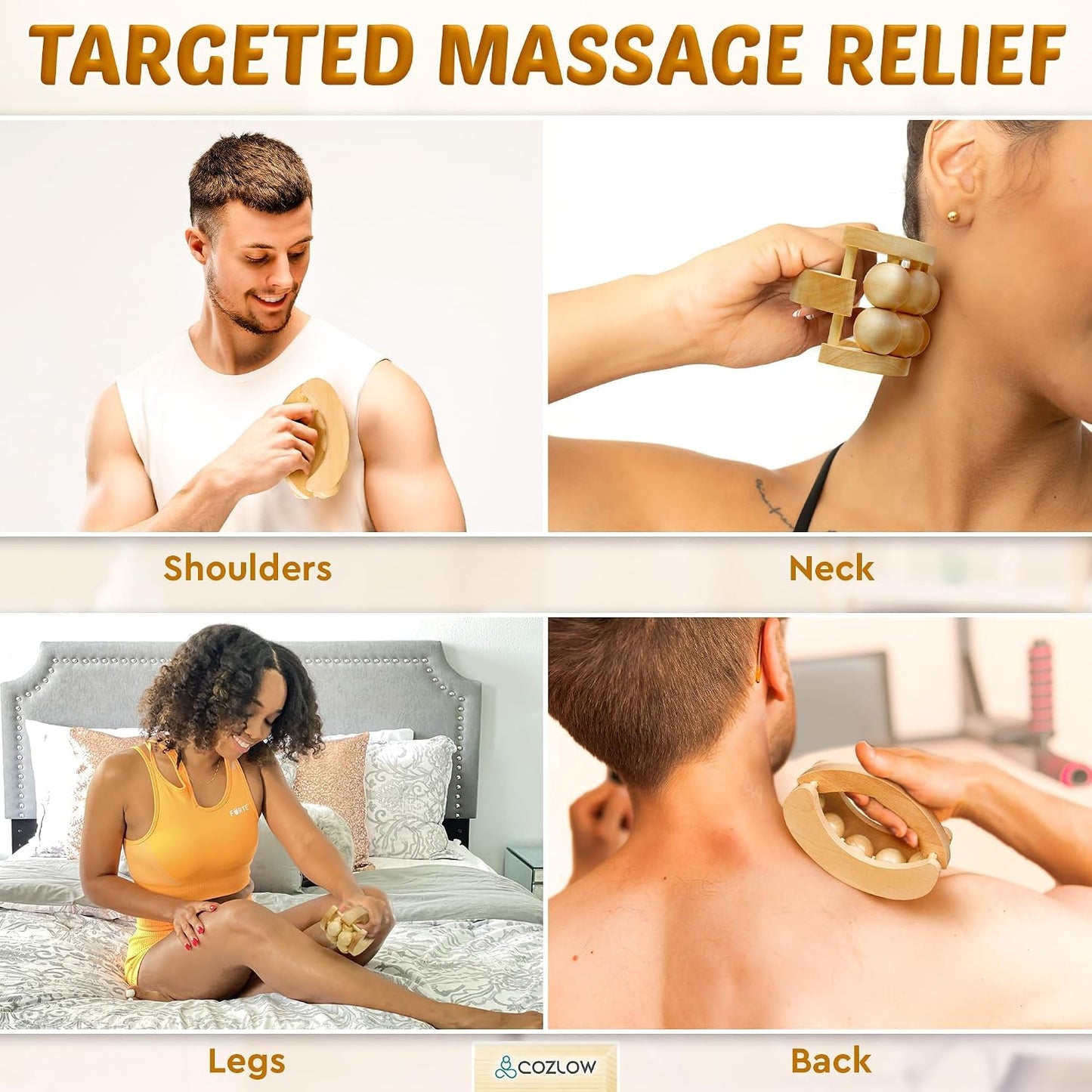 MyoRelease Lymphatic Drainage Massager - Yellow - Handheld Massage Roller | - fascia release massage tool for shoulder, neck, belly, thigh, leg, back, glutes - helps reduce cellulite appearance