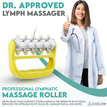 MyoRelease Lymphatic Drainage Massager - Yellow - Handheld Massage Roller | - fascia release massage tool for shoulder, neck, belly, thigh, leg, back, glutes - helps reduce cellulite appearance