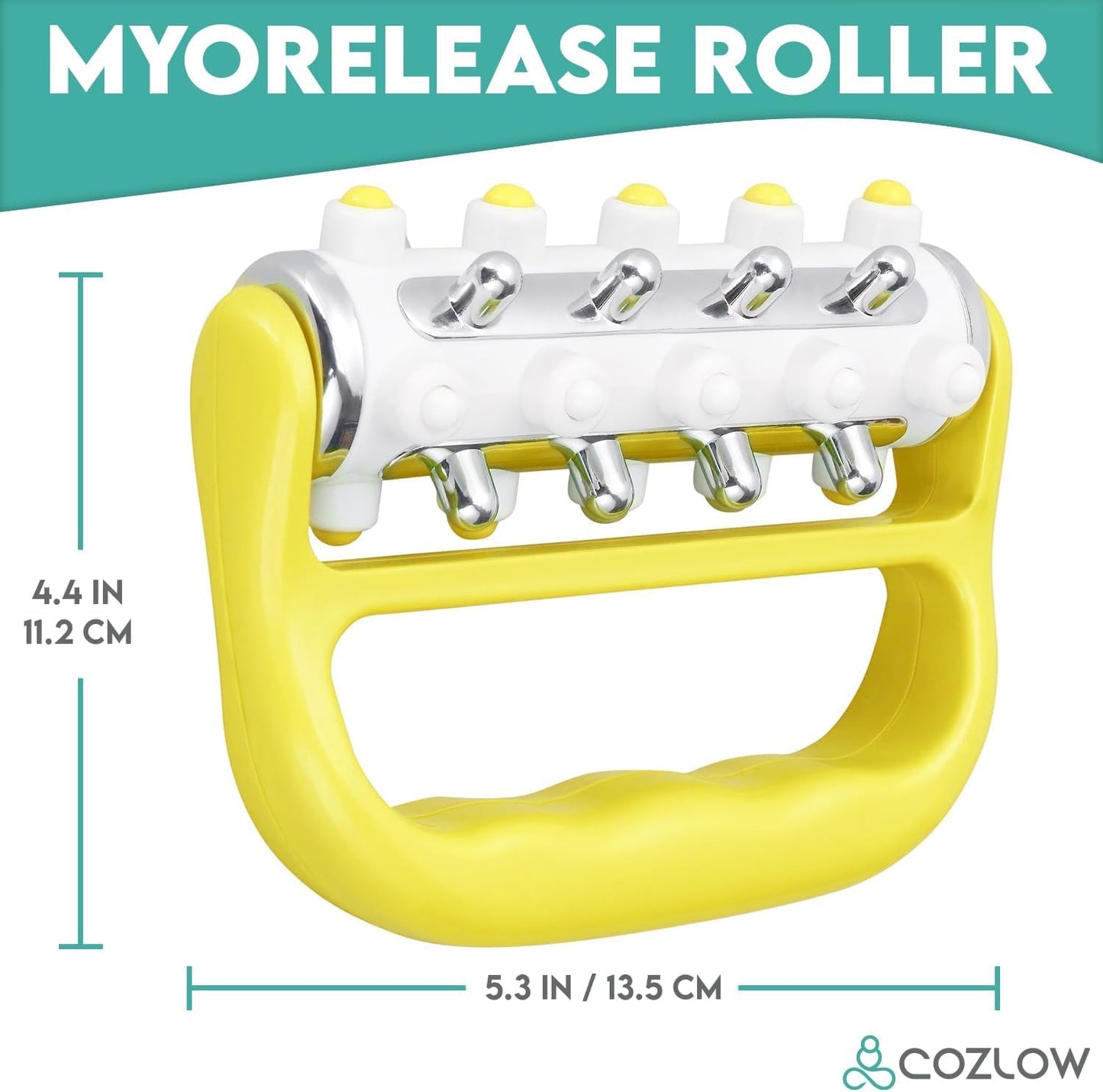 MyoRelease Lymphatic Drainage Massager - Yellow - Handheld Massage Roller | - fascia release massage tool for shoulder, neck, belly, thigh, leg, back, glutes - helps reduce cellulite appearance