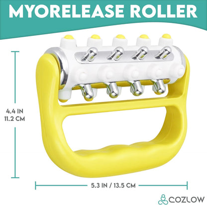 MyoRelease Lymphatic Drainage Massager - Yellow - Handheld Massage Roller | - fascia release massage tool for shoulder, neck, belly, thigh, leg, back, glutes - helps reduce cellulite appearance