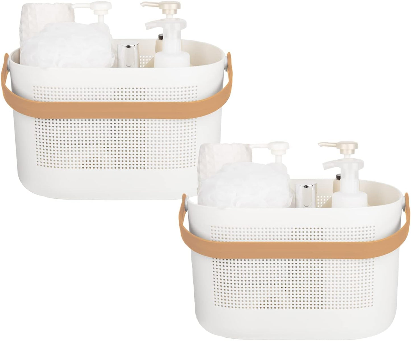 Plastic Protable Shower Caddy Basket, Storage Organizer, Yellow, 2 Pack | Bottom Drain Holes, Keep Dry, Sturdy and Durable, Easy to Carry for Bathroom, Kitchen, Dorm Room, RV, College