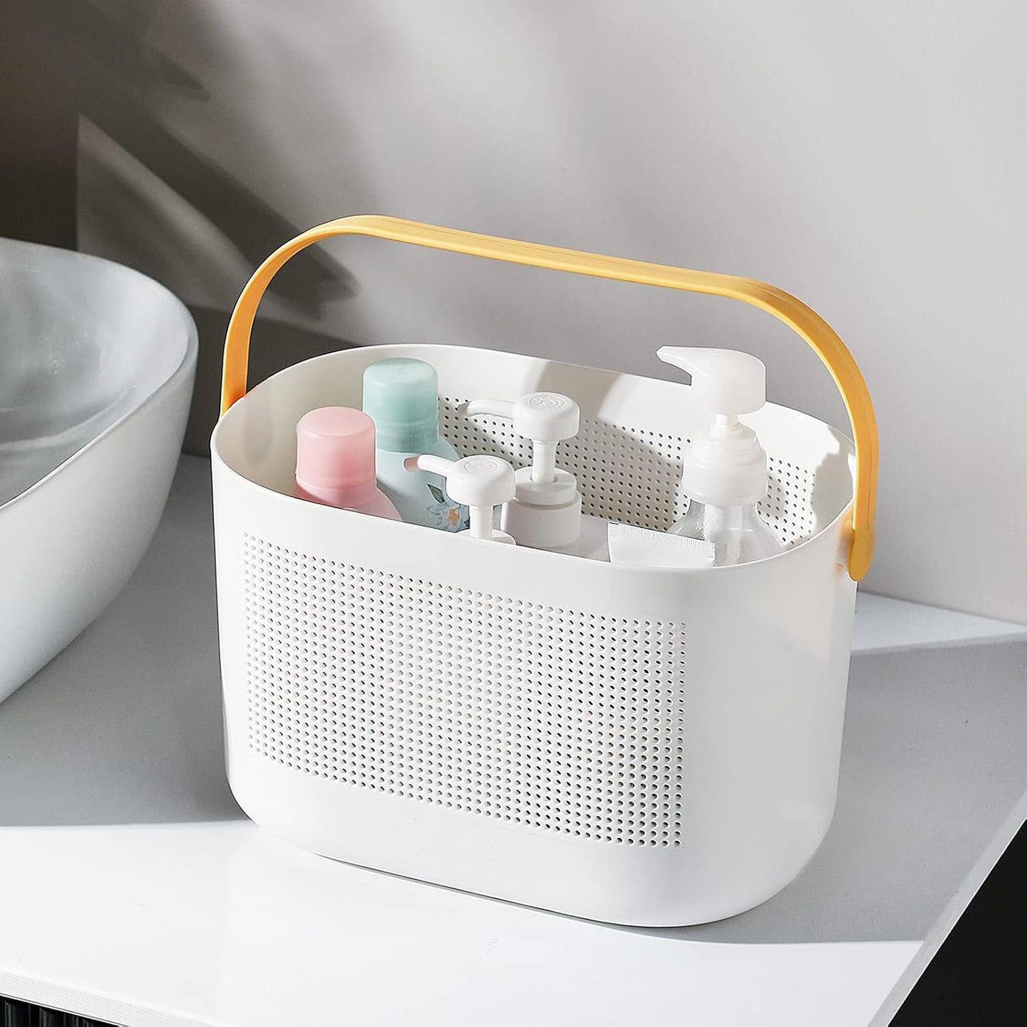 Plastic Protable Shower Caddy Basket, Storage Organizer, Yellow, 2 Pack | Bottom Drain Holes, Keep Dry, Sturdy and Durable, Easy to Carry for Bathroom, Kitchen, Dorm Room, RV, College