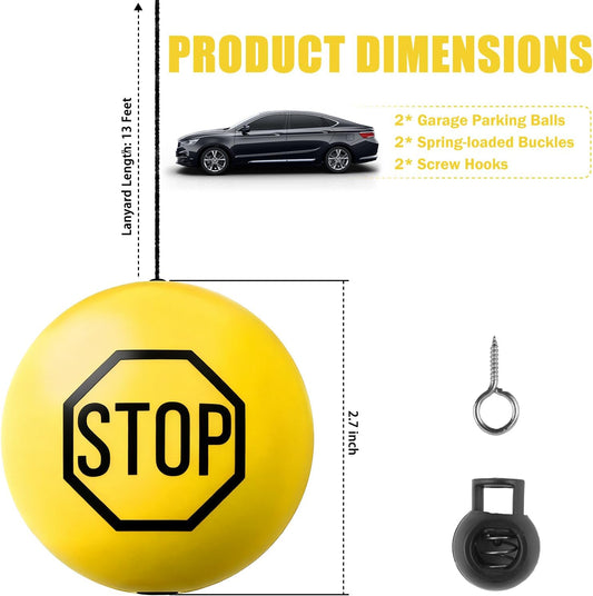 2PCS Garage Tennis Ball Parking Aid,Anti-Collision Hanging Garage Parking Aids for Cars with 13ft Rope,Universal Garages Parkings Stops Ball Garages Accessories for Car (Yellow/2PCS)