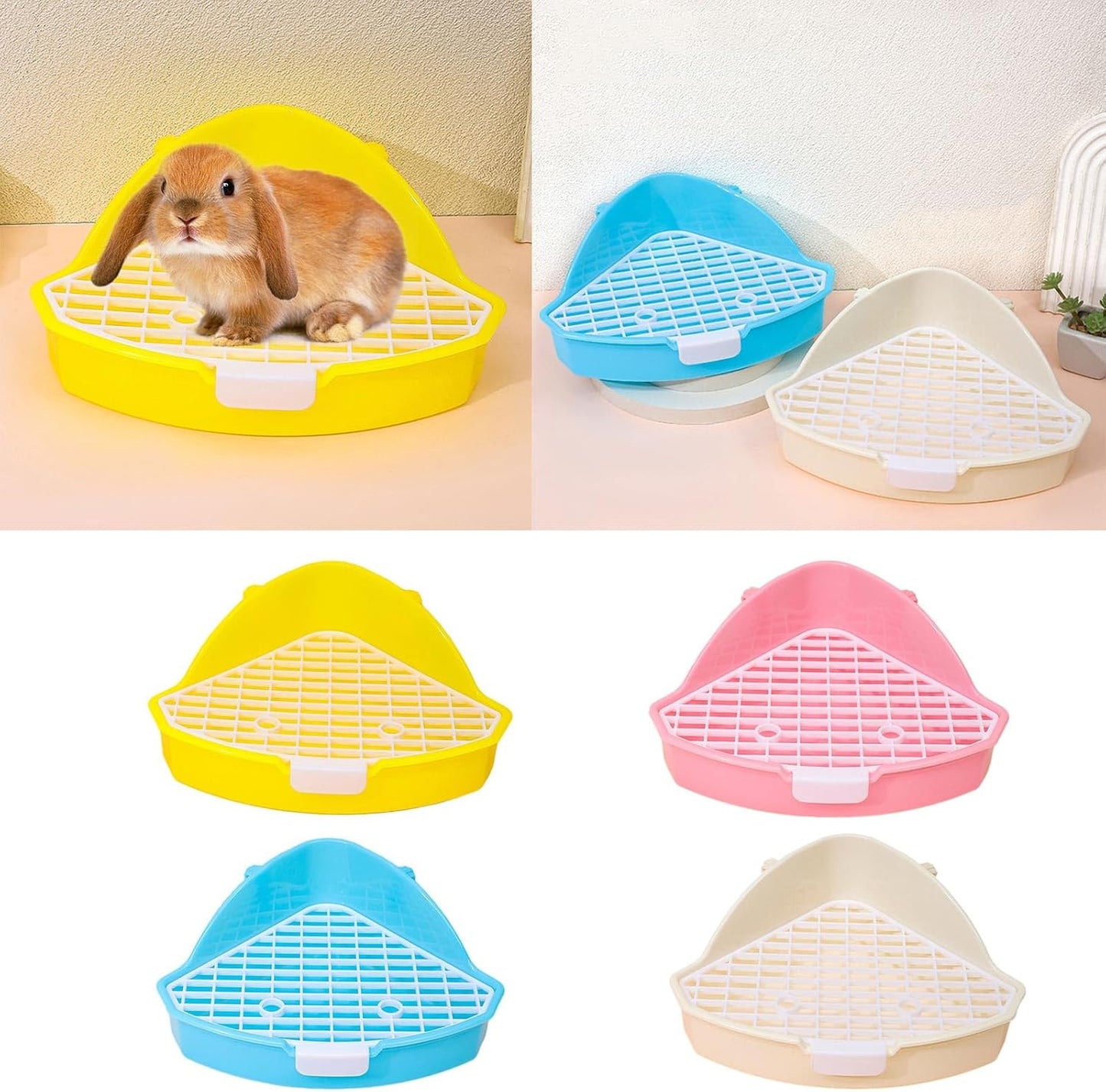 Hamster Litter Box Pet Corner Toilet Small Pet Potty Trainer Litter Tray Habitat Decor for Squirrels Chinchilla Rabbit Small Pet Toilet, White, yellow