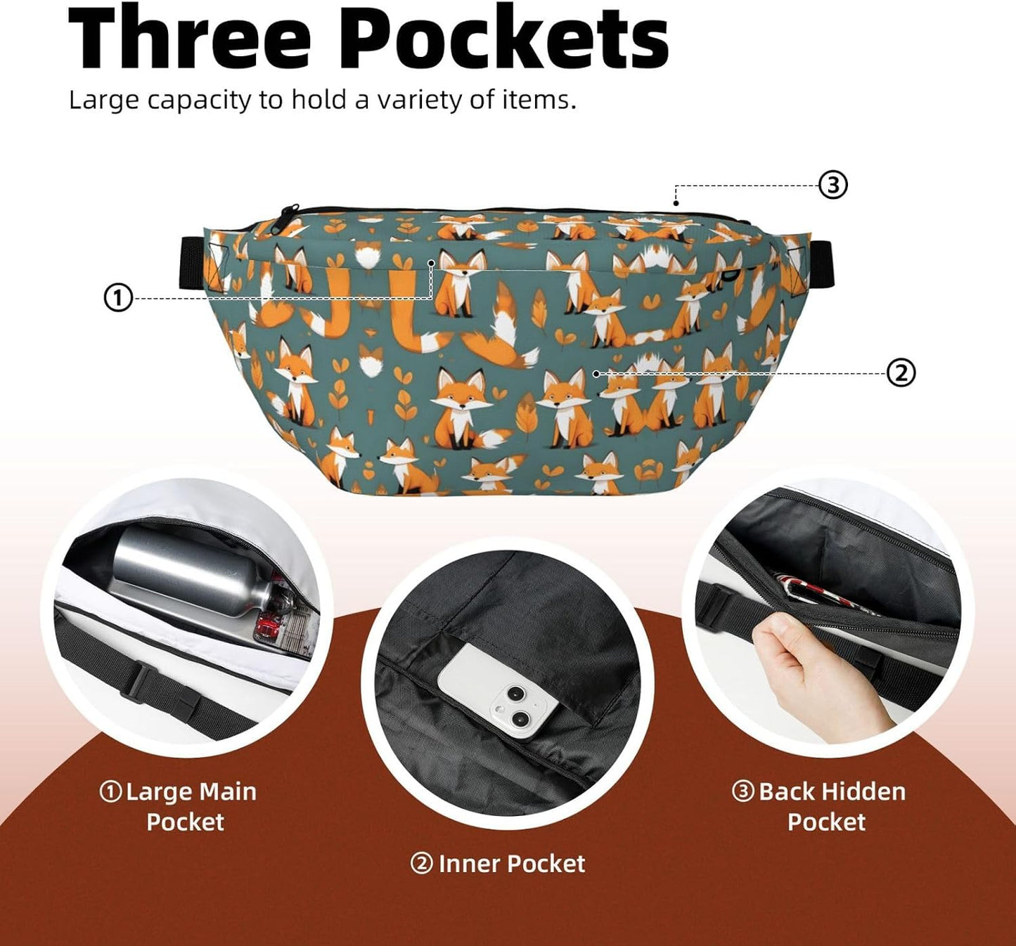 Yellow fox Running Waist Pack-No-Bounce Phone Holder for Gym, Waterproof Crossbody Fanny Pack with Adjustable Belt