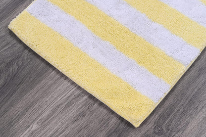 Beach Stripe Washable Bath Rug Set – 2-Piece Non-Slip, Soft & Absorbent Bathroom Mats, Quick-Dry, Machine Washable, Classic Striped Design (Yellow/White)