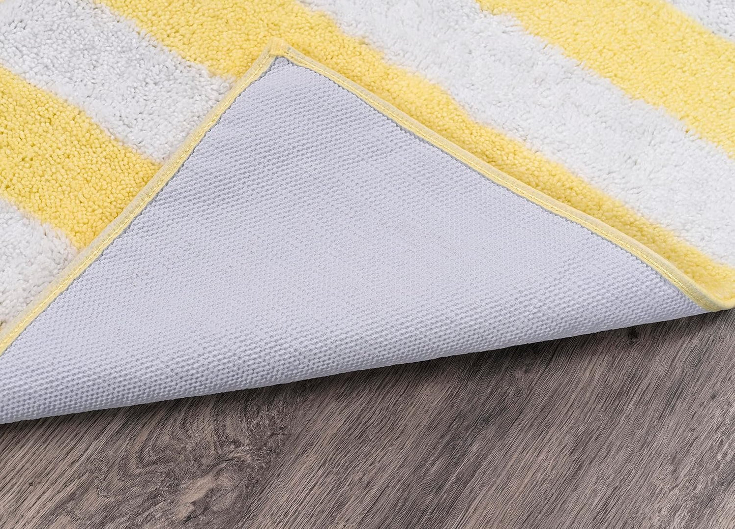 Beach Stripe Washable Bath Rug Set – 2-Piece Non-Slip, Soft & Absorbent Bathroom Mats, Quick-Dry, Machine Washable, Classic Striped Design (Yellow/White)