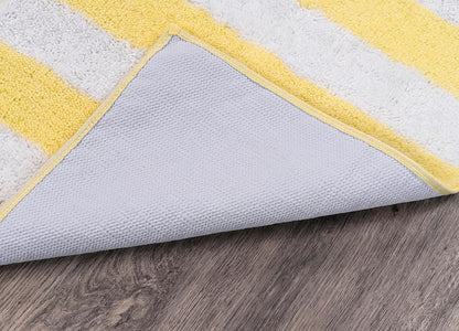 Beach Stripe Washable Bath Rug Set – 2-Piece Non-Slip, Soft & Absorbent Bathroom Mats, Quick-Dry, Machine Washable, Classic Striped Design (Yellow/White)