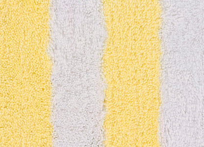Beach Stripe Washable Bath Rug Set – 2-Piece Non-Slip, Soft & Absorbent Bathroom Mats, Quick-Dry, Machine Washable, Classic Striped Design (Yellow/White)