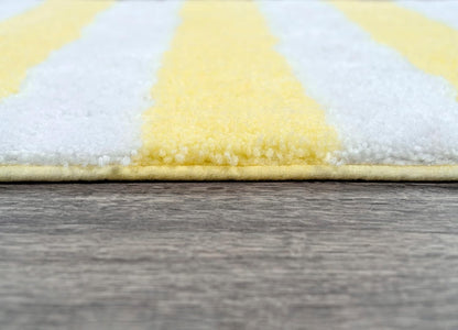 Beach Stripe Washable Bath Rug Set – 2-Piece Non-Slip, Soft & Absorbent Bathroom Mats, Quick-Dry, Machine Washable, Classic Striped Design (Yellow/White)