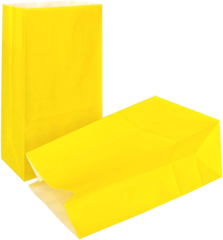 Mini Yellow Paper Bags Yellow Party Goodie Bags Small Party Favor Bag Paper Lunch Bag (100 CT, 3.5 X 2.4 X 7.1 In)