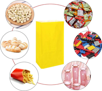 Mini Yellow Paper Bags Yellow Party Goodie Bags Small Party Favor Bag Paper Lunch Bag (100 CT, 3.5 X 2.4 X 7.1 In)
