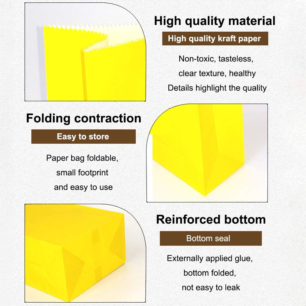 Mini Yellow Paper Bags Yellow Party Goodie Bags Small Party Favor Bag Paper Lunch Bag (100 CT, 3.5 X 2.4 X 7.1 In)