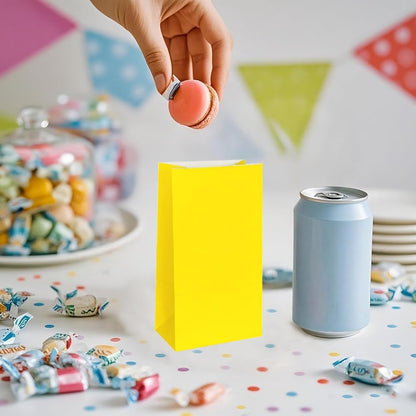 Mini Yellow Paper Bags Yellow Party Goodie Bags Small Party Favor Bag Paper Lunch Bag (100 CT, 3.5 X 2.4 X 7.1 In)