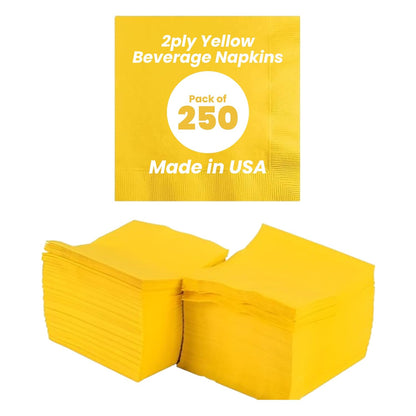 PW-2 Ply Yellow Bev-250 2 Ply Yellow Beverage Napkins- Pack of 250ct
