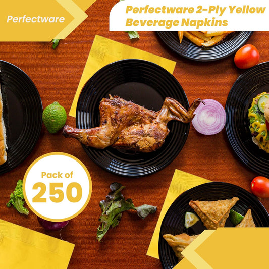 PW-2 Ply Yellow Bev-250 2 Ply Yellow Beverage Napkins- Pack of 250ct