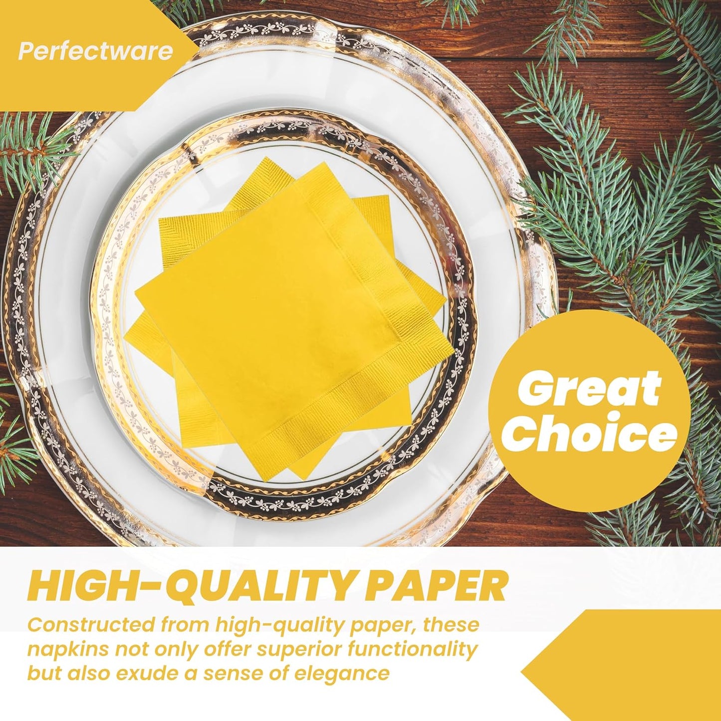 PW-2 Ply Yellow Bev-250 2 Ply Yellow Beverage Napkins- Pack of 250ct
