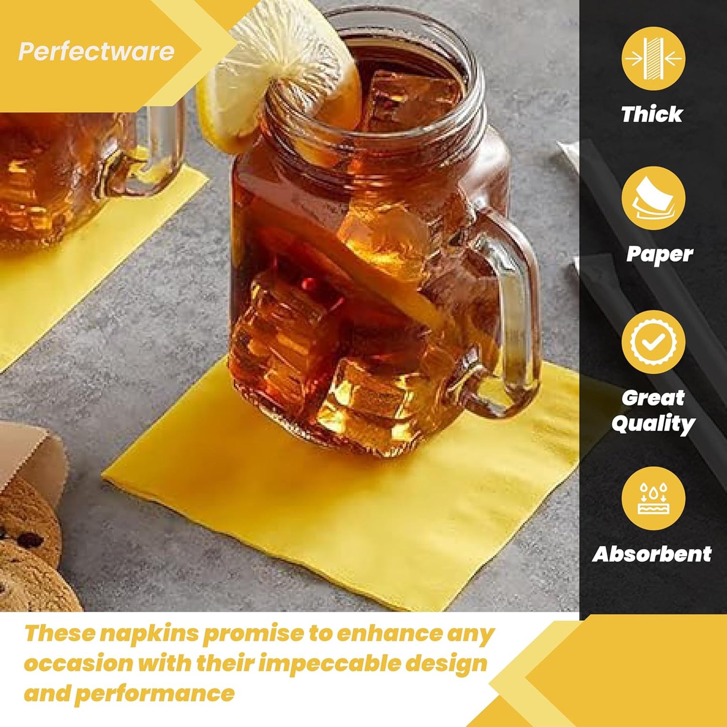 PW-2 Ply Yellow Bev-250 2 Ply Yellow Beverage Napkins- Pack of 250ct