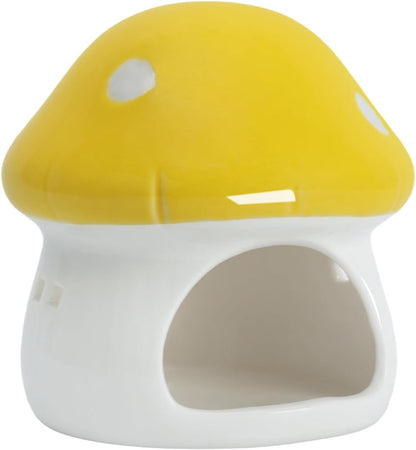 Ceramic Mushroom Aquarium Decor Cute Mini House Betta Fish Tank Accessories Decoration Hideaway Hideout Cave Ornament for Small Fish, Shrimp, Goldfish and Reptiles (Yellow, Small)
