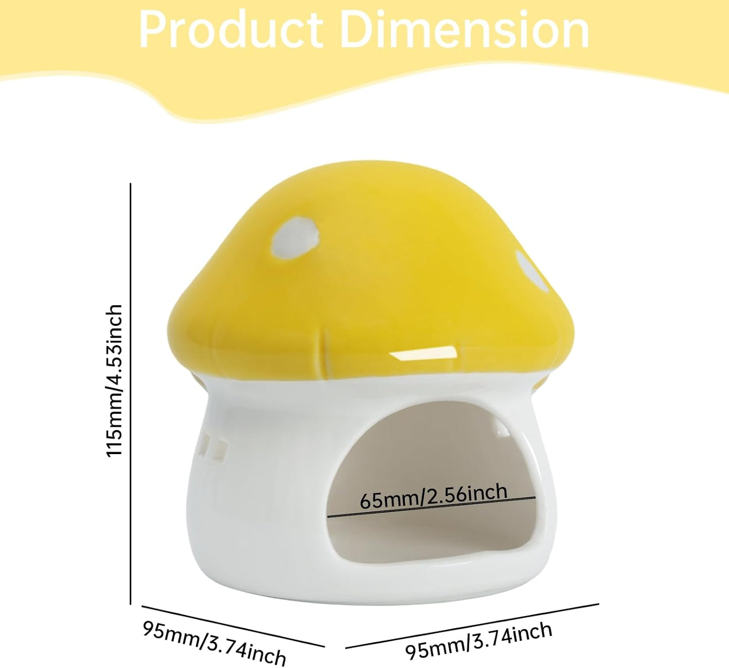 Ceramic Mushroom Aquarium Decor Cute Mini House Betta Fish Tank Accessories Decoration Hideaway Hideout Cave Ornament for Small Fish, Shrimp, Goldfish and Reptiles (Yellow, Small)