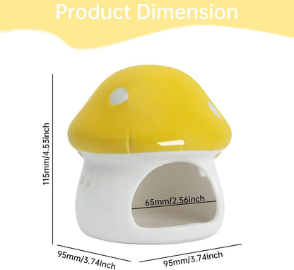 Ceramic Mushroom Aquarium Decor Cute Mini House Betta Fish Tank Accessories Decoration Hideaway Hideout Cave Ornament for Small Fish, Shrimp, Goldfish and Reptiles (Yellow, Small)
