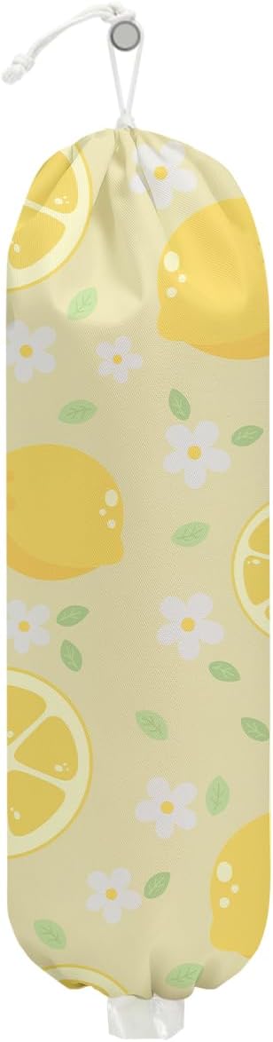 Cute Lemons Plastic Bag Holder, Wall Mount Grocery Bag Holder | Plastic Storage bag, Pull Rope Free Adjustment, Plastic Bag Holders for Grocery Bags, Plastic Bag Dispenser for Home Kitchen