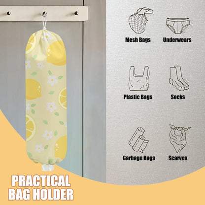 Cute Lemons Plastic Bag Holder, Wall Mount Grocery Bag Holder | Plastic Storage bag, Pull Rope Free Adjustment, Plastic Bag Holders for Grocery Bags, Plastic Bag Dispenser for Home Kitchen