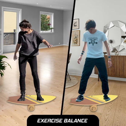 Balance Board w/Rollers – 10-Layer Wood Wobble Board for Core Strength | Non-Slip Yoga, Surf, Skate & Home Training Board with Premium Rollers Build Balance Fitness&Coordination for All Skill Levels