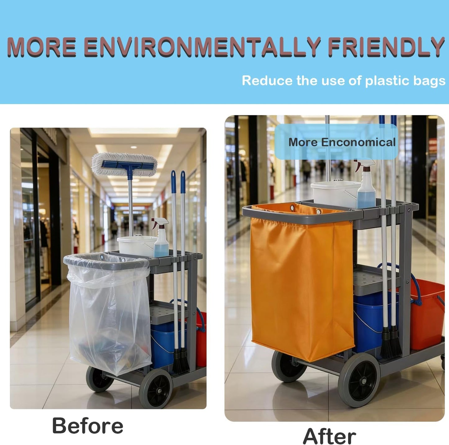 Yellow Replacement Janitorial Cart Bag, High Capacity Waterproof Thickened Housekeeping Commercial Janitorial Cleaning Cart Bag for Shopping Mall Holtel Office Toilet (16 x 11 x 27inches)
