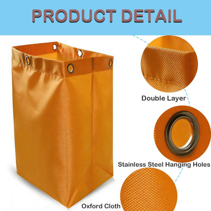 Yellow Replacement Janitorial Cart Bag, High Capacity Waterproof Thickened Housekeeping Commercial Janitorial Cleaning Cart Bag for Shopping Mall Holtel Office Toilet (16 x 11 x 27inches)