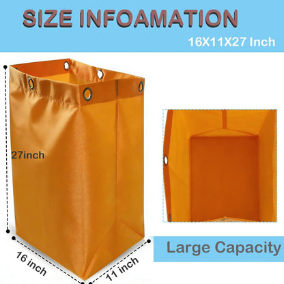 Yellow Replacement Janitorial Cart Bag, High Capacity Waterproof Thickened Housekeeping Commercial Janitorial Cleaning Cart Bag for Shopping Mall Holtel Office Toilet (16 x 11 x 27inches)