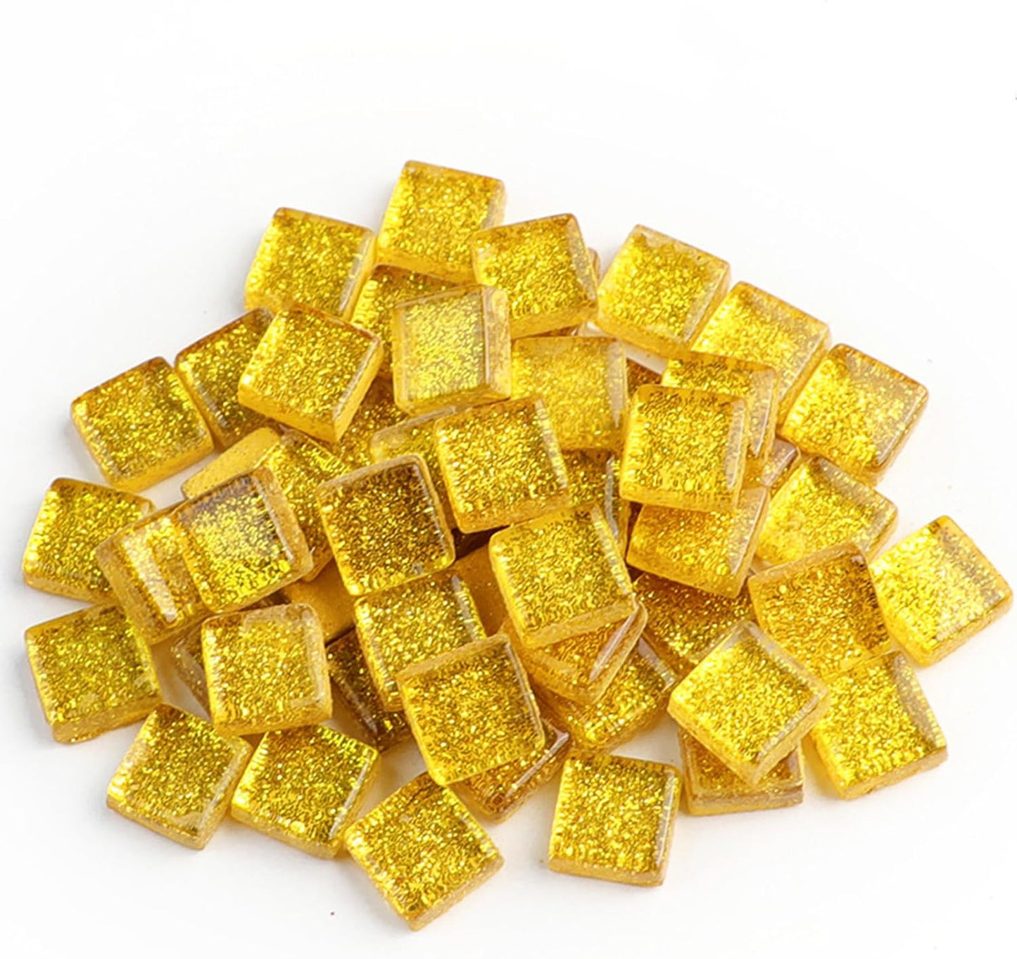Mosaic Tiles,Glass Tiles, Shine Crystal Mosaic Glass Pieces Bulk Square Glitter Crystal Mosaic Tiles for Home Decoration or DIY Crafts 200g,1x1 cm (Golden)