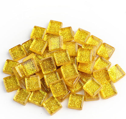 Mosaic Tiles,Glass Tiles, Shine Crystal Mosaic Glass Pieces Bulk Square Glitter Crystal Mosaic Tiles for Home Decoration or DIY Crafts 200g,1x1 cm (Golden)