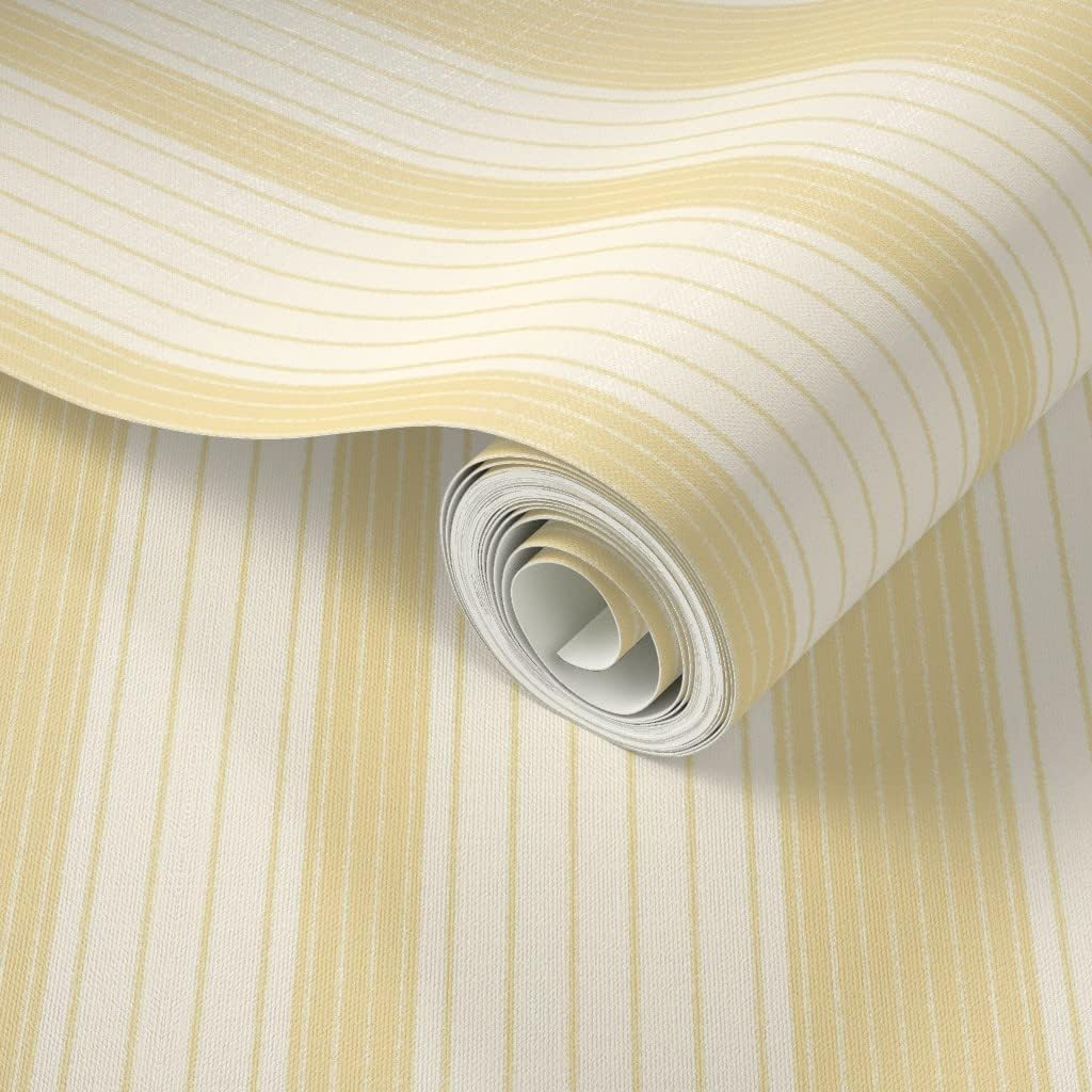 French Ticking Pre-Pasted Removable Wallpaper | Roll 24" x 36" | Yellow Cream Cosmic Latte Country House | Self-adhesive, removable and renter-friendly