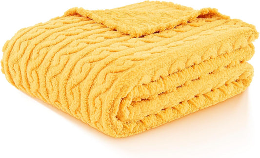 Sherpa Blanket - 3D Pattern Design Yellow Throw Blanket for Sofa Couch, Bed, Warm Super Soft Cozy Microfiber Fleece Blanket for Living Room, Throw 50”x60”