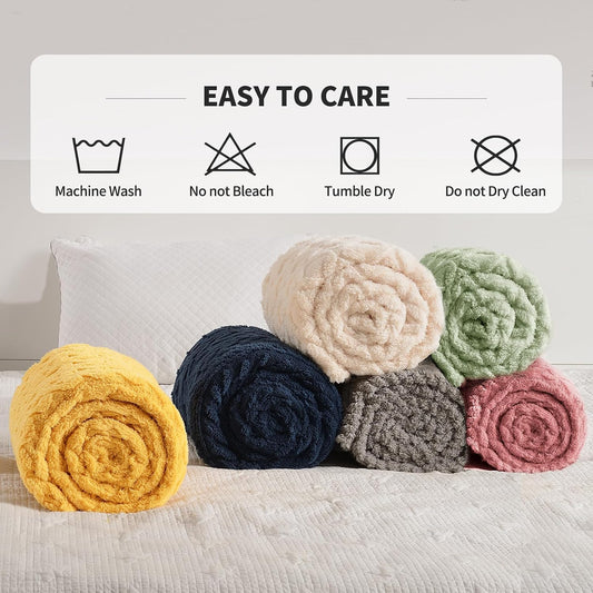 Sherpa Blanket - 3D Pattern Design Yellow Throw Blanket for Sofa Couch, Bed, Warm Super Soft Cozy Microfiber Fleece Blanket for Living Room, Throw 50”x60”