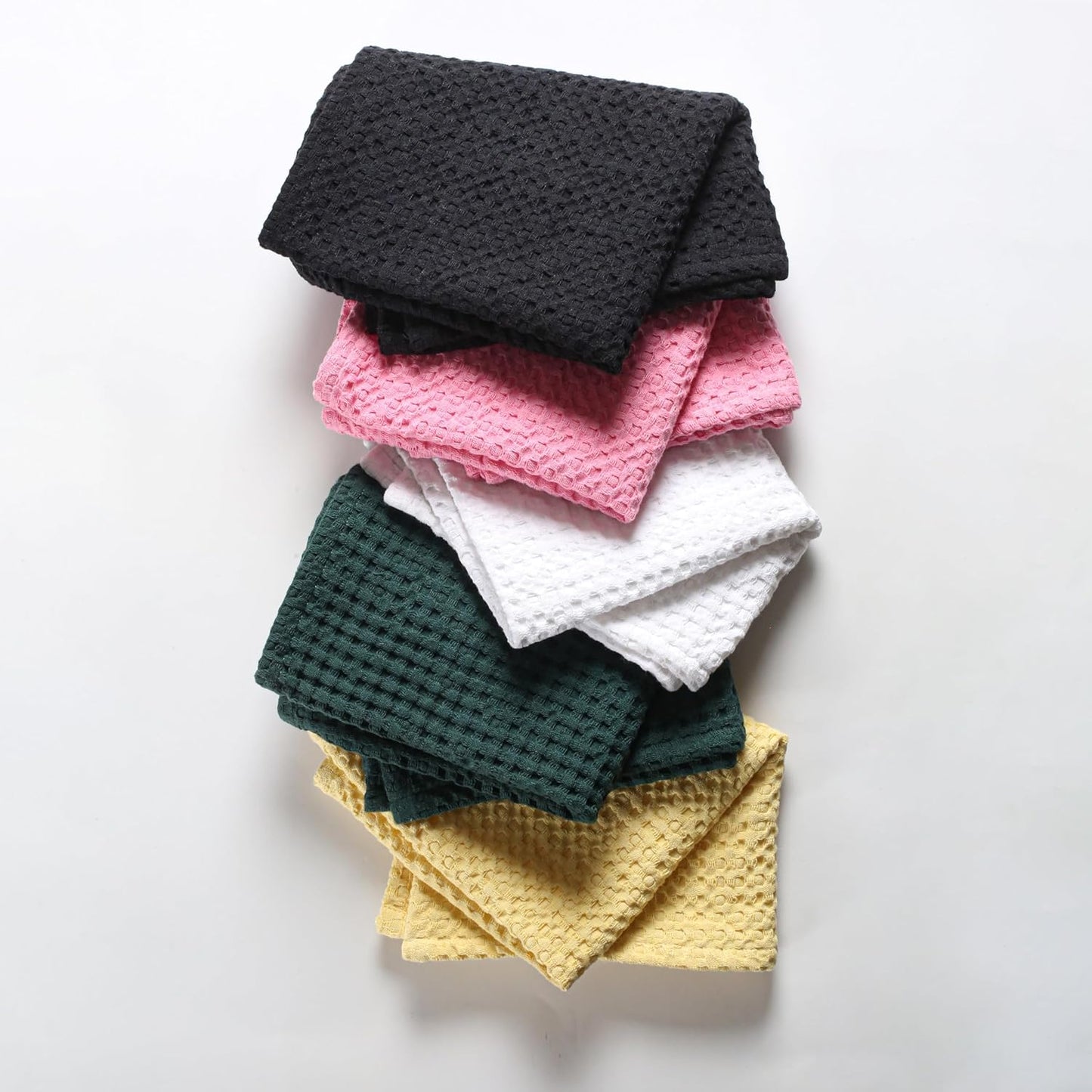 4-Pack Premium Waffle Kitchen Towels with Hanging Loop 16x26 inches, Soft Absorbent, Cotton Dish Towels for Cleaning Drying Dishes, Yellow