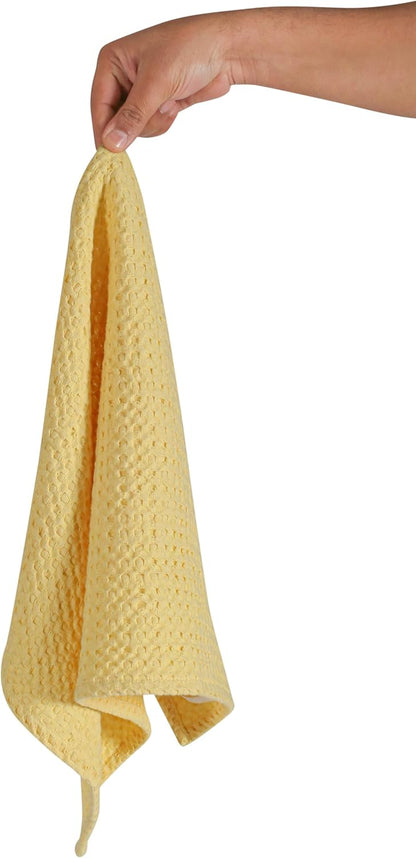 4-Pack Premium Waffle Kitchen Towels with Hanging Loop 16x26 inches, Soft Absorbent, Cotton Dish Towels for Cleaning Drying Dishes, Yellow