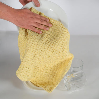 4-Pack Premium Waffle Kitchen Towels with Hanging Loop 16x26 inches, Soft Absorbent, Cotton Dish Towels for Cleaning Drying Dishes, Yellow