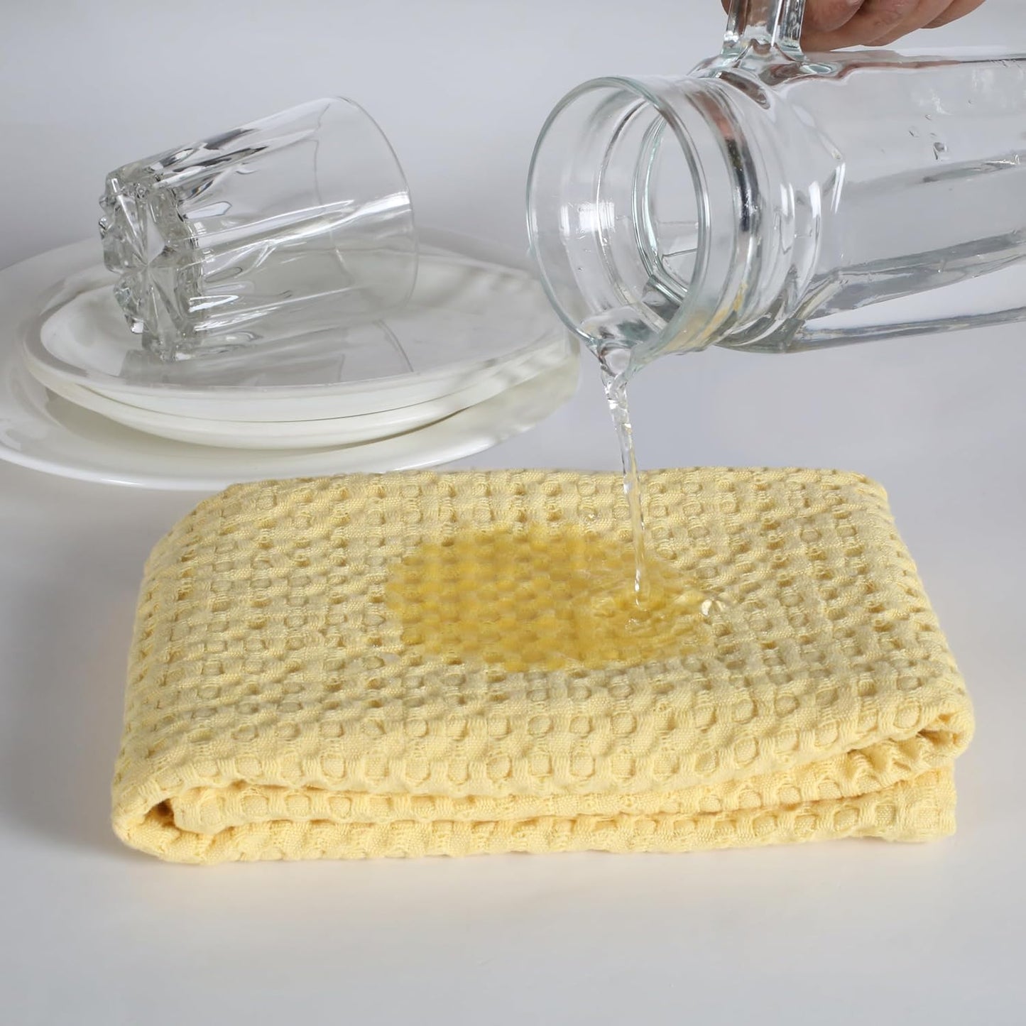 4-Pack Premium Waffle Kitchen Towels with Hanging Loop 16x26 inches, Soft Absorbent, Cotton Dish Towels for Cleaning Drying Dishes, Yellow