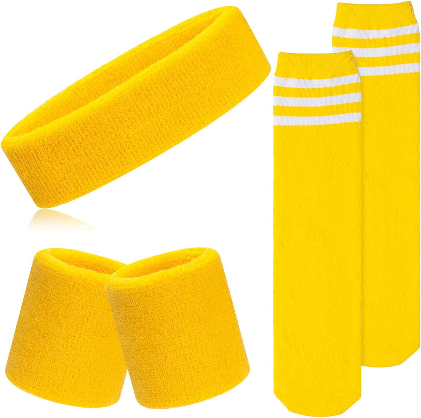 5 Pieces Kids Sweatbands Soccer Socks Set - Sports Headband, Wristbands, Striped High Socks for Kids, Youth,Toddler & Baby - Football, Basketball, Running, Cycling, Tennis