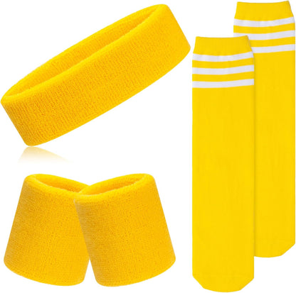 5 Pieces Kids Sweatbands Soccer Socks Set - Sports Headband, Wristbands, Striped High Socks for Kids, Youth,Toddler & Baby - Football, Basketball, Running, Cycling, Tennis
