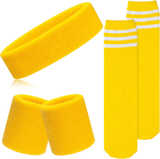 5 Pieces Kids Sweatbands Soccer Socks Set - Sports Headband, Wristbands, Striped High Socks for Kids, Youth,Toddler & Baby - Football, Basketball, Running, Cycling, Tennis